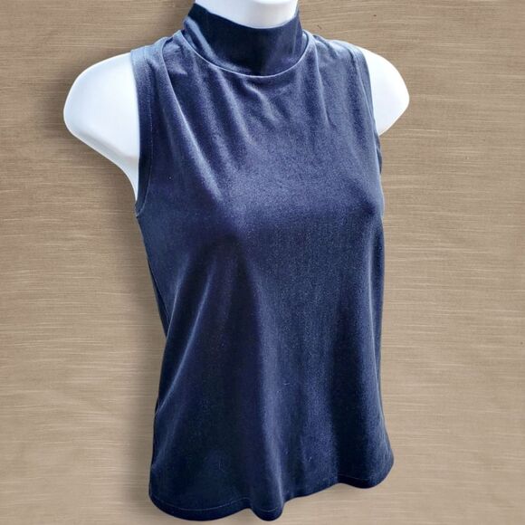 J.Crew Blue Velvet Mock Neck Tank Top Sleeveless Shell Shirt Top Womens Small - Picture 2 of 10